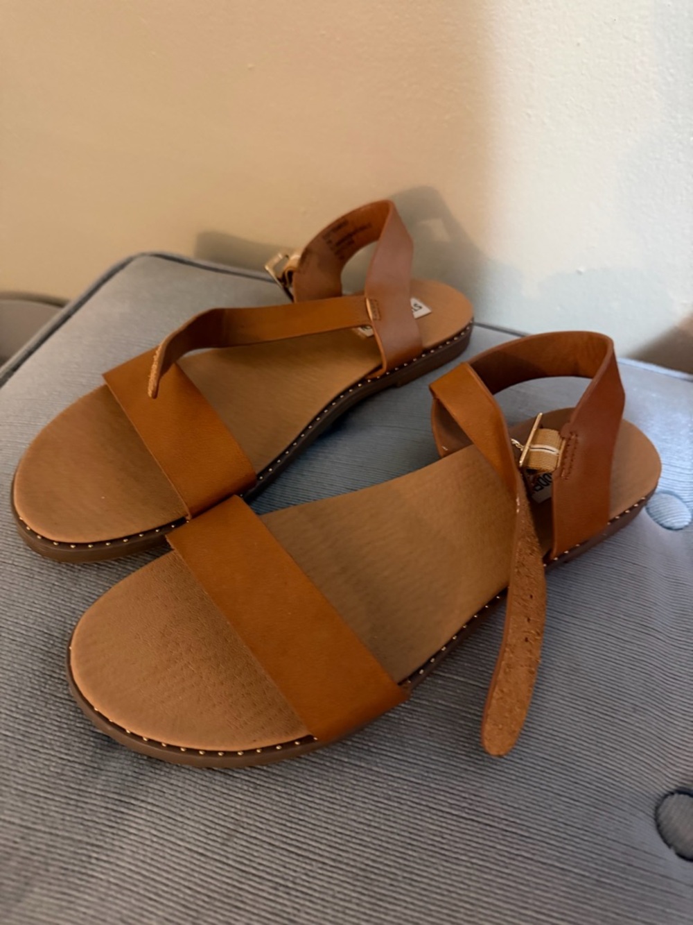 Steve Madden Cognac Brown Two-Strap Flat Sandals